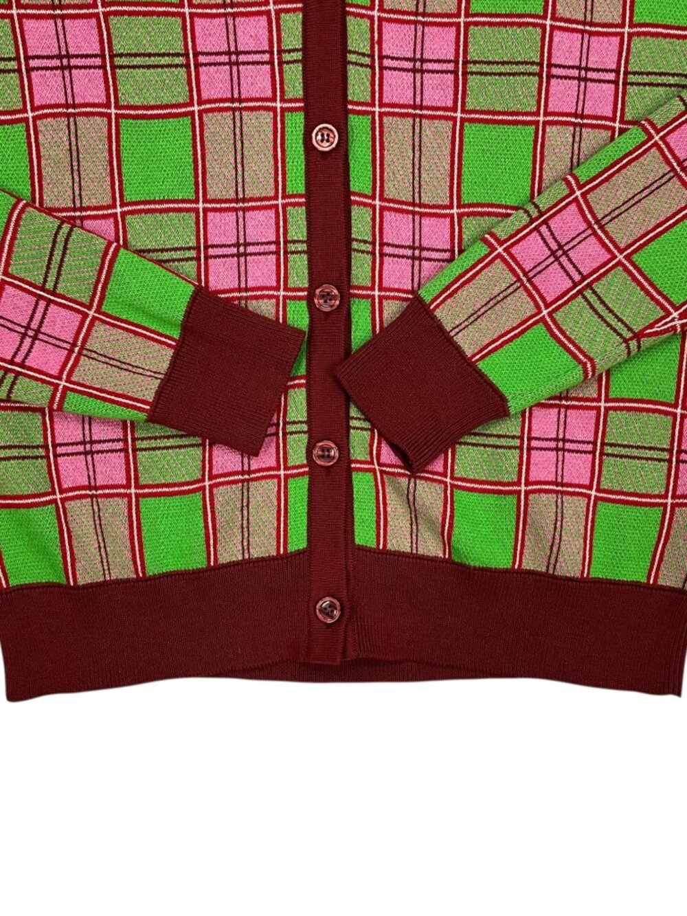 Molly Goddard Emma Cardigan Sweater M Pink Green Tartan Plaid Combed Cotton - Picture 12 of 16
